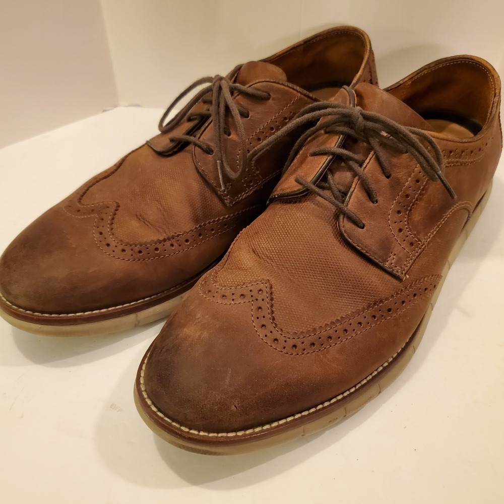 Johnston & Murphy Brown Suede Leather Wingtip Oxford Shoes Size 9M EUC Fast Ship